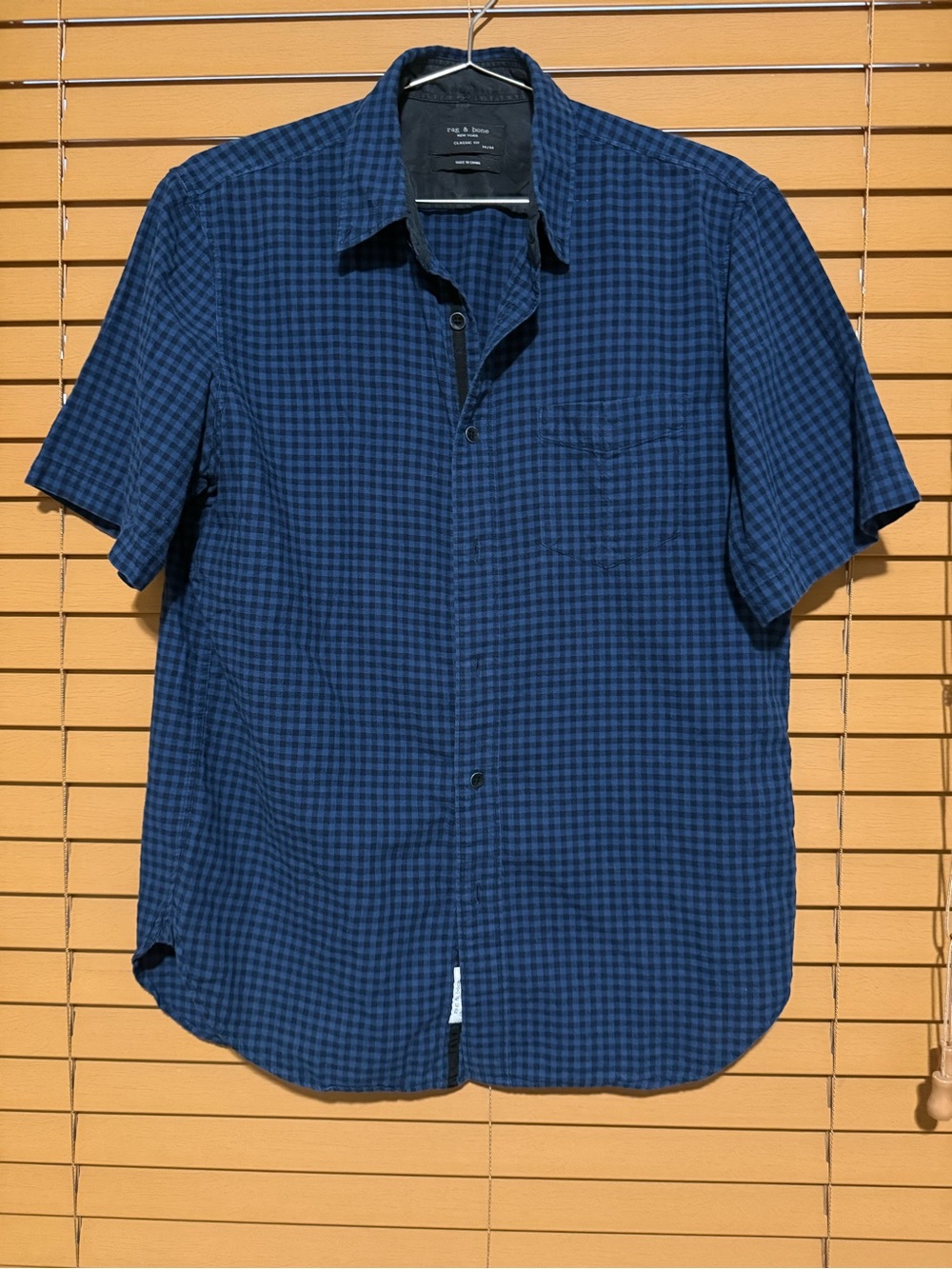 Rag & Bone Men’s Medium Blue Gingham Classic Fit Short Sleeve Shirt